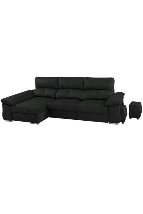 Sofá com Chaise Longue 2 puffs e Baú