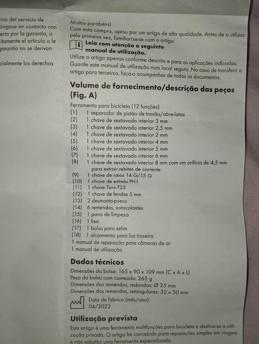 Kit Ferramentas e Reparação Bicicleta c/ Bolsa Selim - LIDL - NOVO