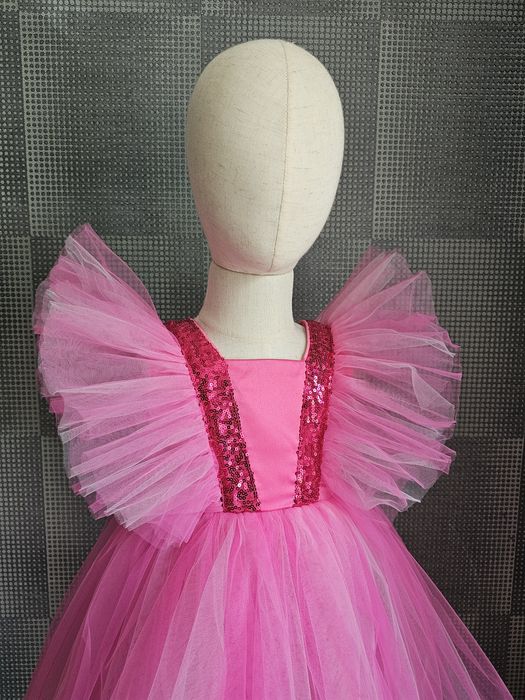 Дитяча рожева малинова пишна сукня Барбі Barbie святкова 4 5 6 7 8 9 р