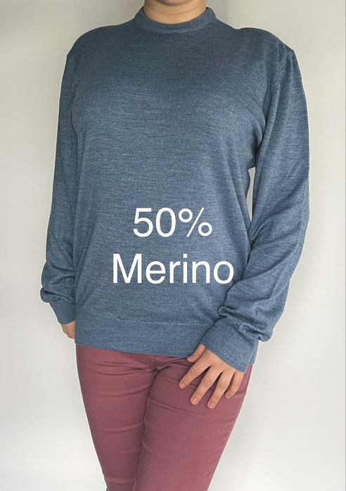 Wloski sweterek niebieski blekitny merino unisex