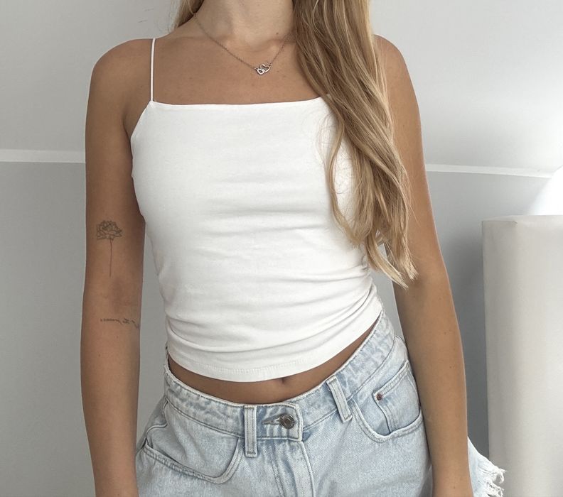 Biała bluzka na ramiączkach basic crop top rozmiar XS