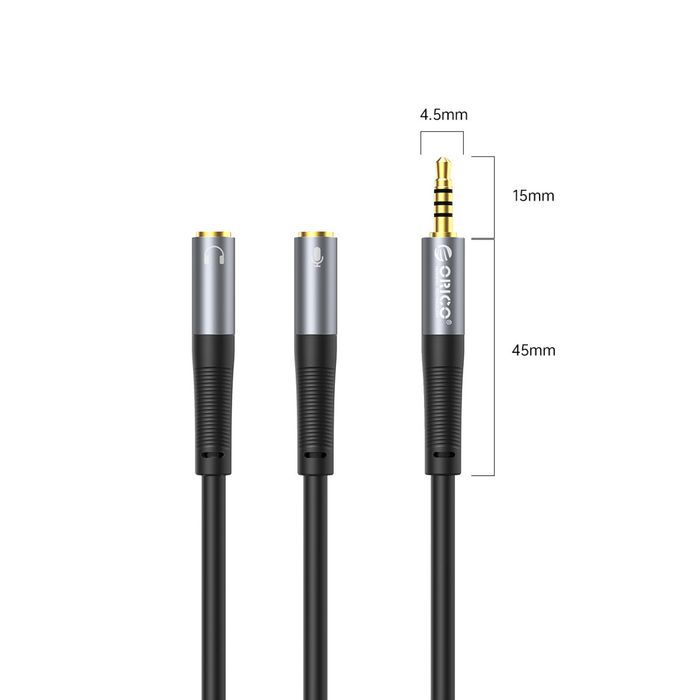 Adapter audio Orico AX2 mini jack 3.5 mm rozdzielacz na słuchawki i mikrofon 0.5 m - czarny