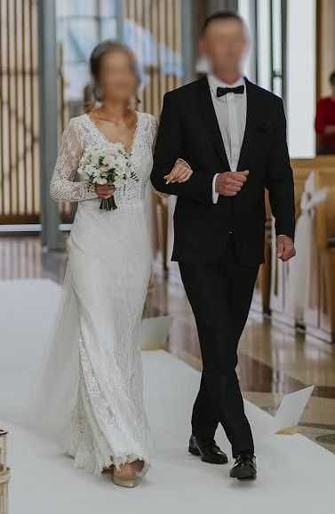 Suknia Ślubna Ecru + Długi Welon _ S / M _ Koronka _ Rybka _ Syrenka