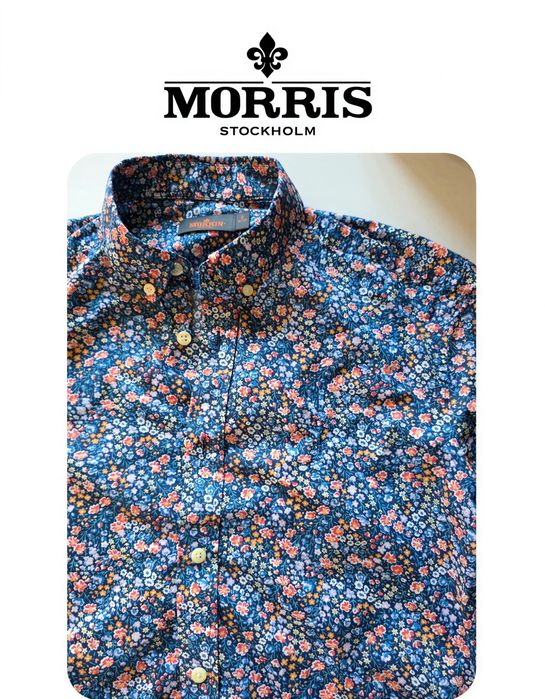Morris Stockholm męska koszula w kwiaty S  scandi casual floral print  wzorzysta
