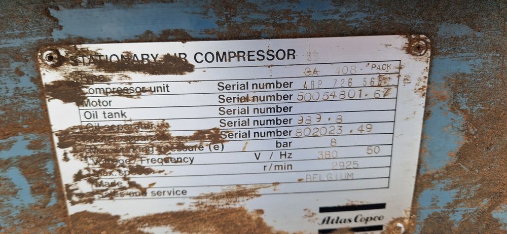 Kompresor Śrubowy Atlas Copco GA 408 + butla