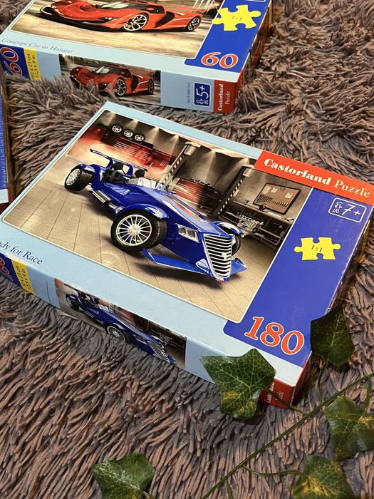 3 sztuki puzzli z autami (jedne zafoliowane,2 używane) 2x180 i 1x60 e.