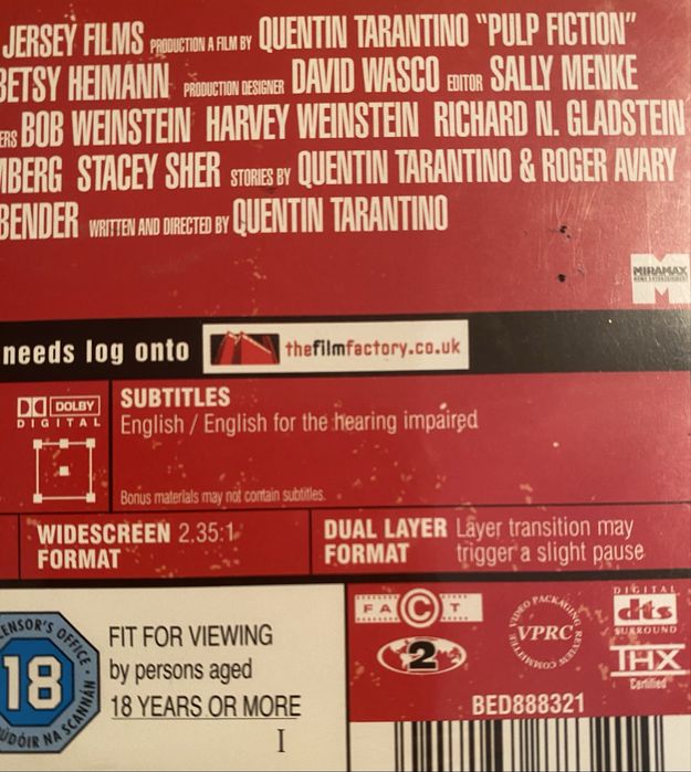 DVD Original Pulp Fiction edi UK, Quintin Tarantino