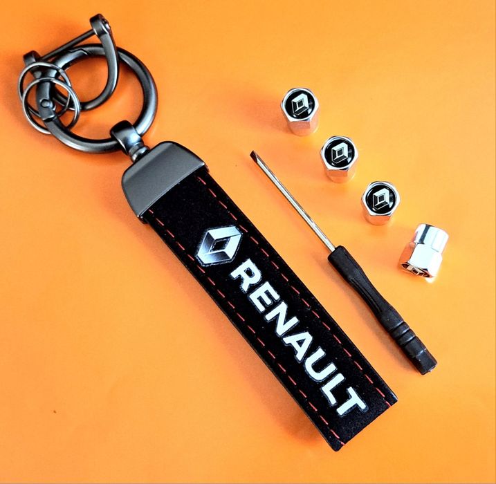 *NOWY* Breloczek RENAULT + Nakrętki na wentyle srebrne komplet tuning