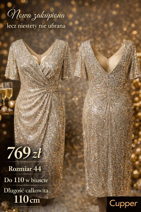 Elegancka sukienka szampańska – CUPPER – rozm. 44 – NOWA