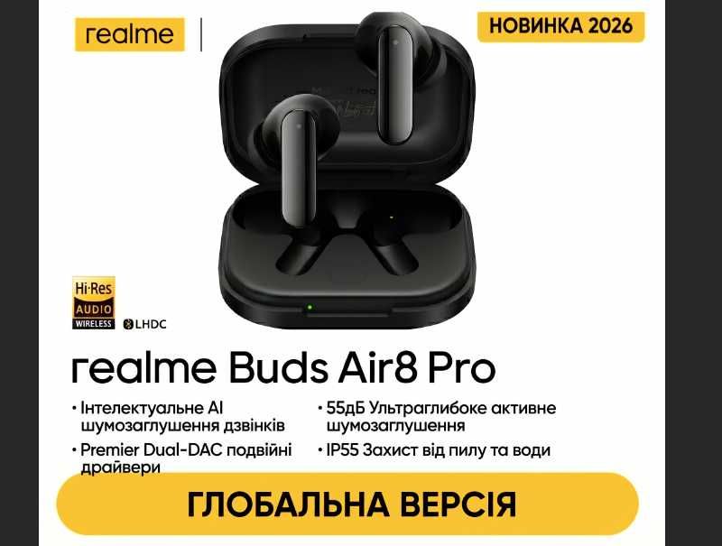Наушники Realme Buds Air 8 Pro Global Bluetooth 6.1 ANC LHDC Hi Res