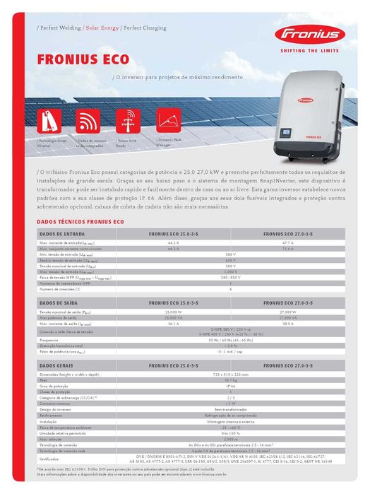 Inversor de Rede FRONIUS 27kW - Trifásico (Fronius Eco 27.0-3-S)