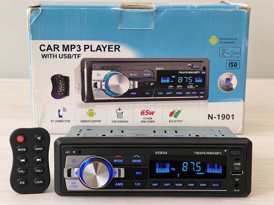 102- Radio samochodowe N-1901 1-DIN – Bluetooth, USB, TF, AUX, FM + pilot