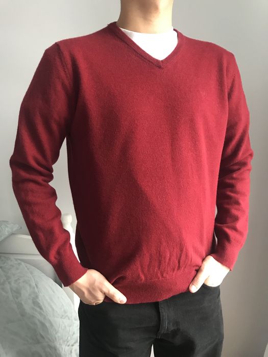 Cottonfield klasyczny bordowy sweter wełna L
