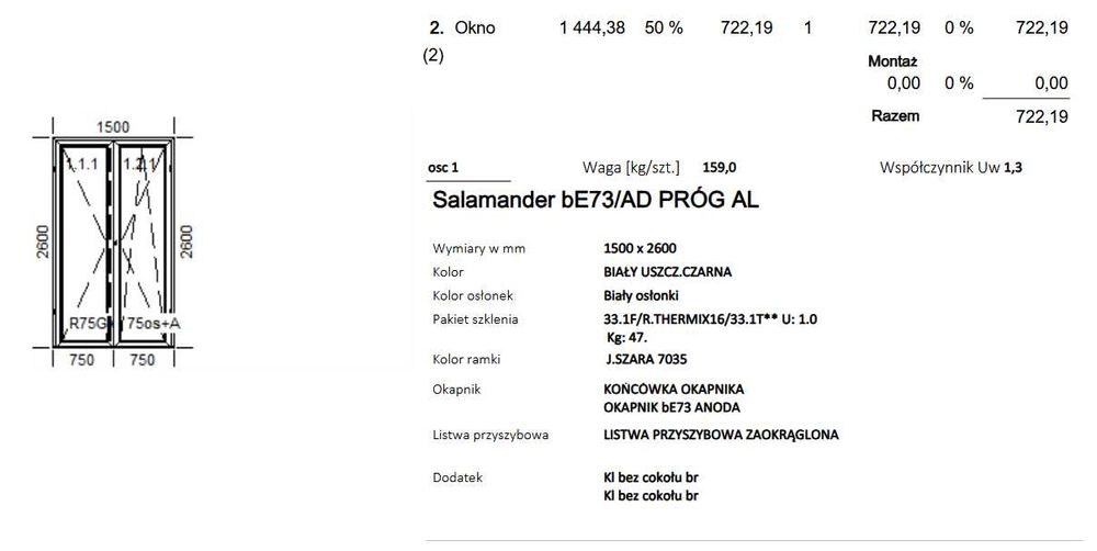 okno 1500x2600 obustronny biały #ok478