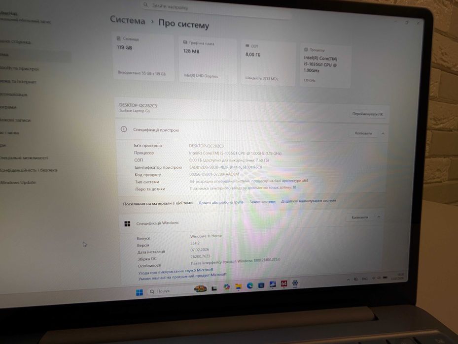 Сенсорний Microsoft Surface Go / I5-1035G1 / Nvme M.2 128 ГБ / Ram 8Gb