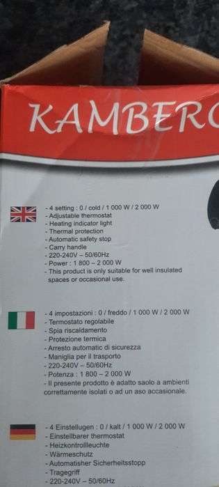 Termowentylator Kamberg grzejnik farelka 2000W elektryczny