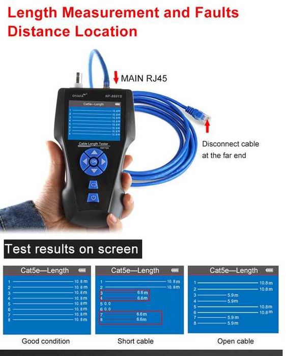 NOYAFA NF-8601S  тестер  мережевого кабелю RJ45 CAT6 Lan трекер PoE