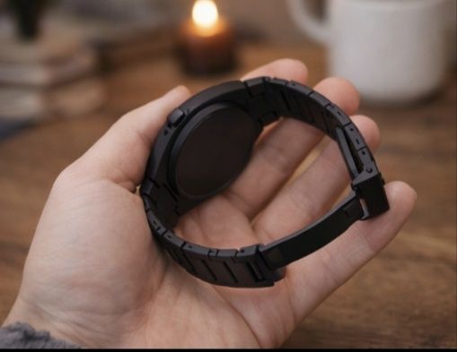 Чорний мінімалістичний годинник, металевий браслет