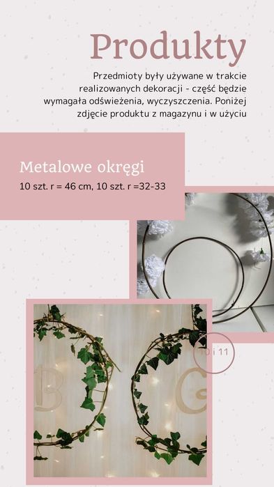 Metalowe okręgi dekoracja ślubna z bluszczem deko sala weselna