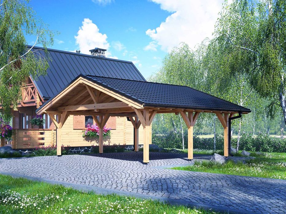 Drewniana wiata garażowa Texas II - idealna do Twojego domu