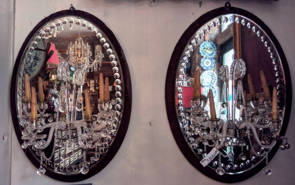 Par Apliques Parede Cristal Séc XVII XVIII