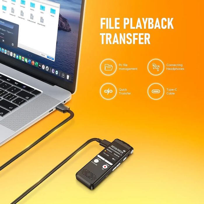 Цифровой диктофон ZIPCIDE 64 ГБ с AI шумоподавлением, 1536 Кбит/с, USB-C, запись лекций, встреч и интервью