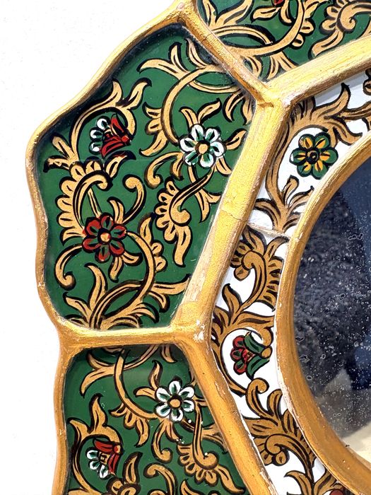 Lindissimo espelho peruano em vidro com pintura reversa - anos 1970