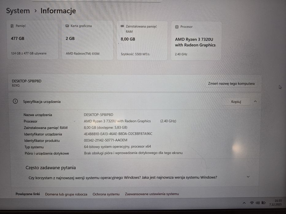 Laptop Lenovo IdeaPad Slim 3 15AMN8
