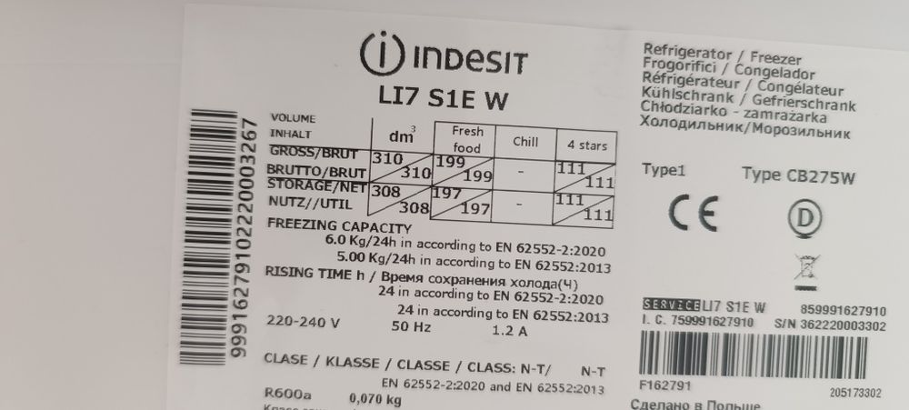 Frigorífico combinado Indesit