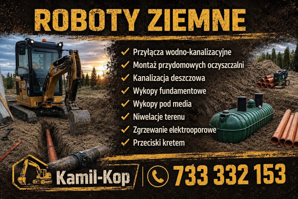 Przyłącza wodno-kanalizacyjne, usługi minikoparką