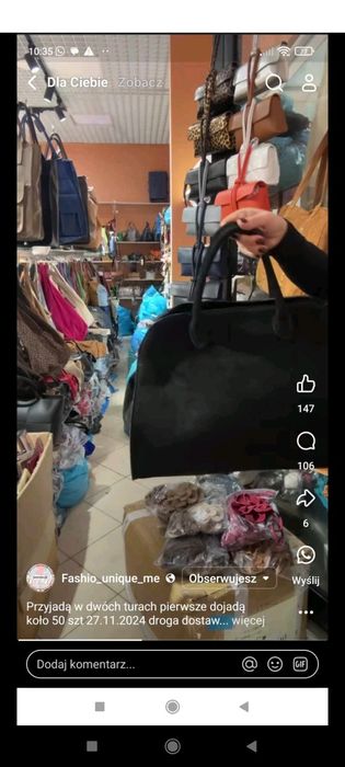 Włoska, czarna torba