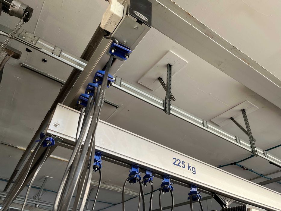 Niemiecka aluminiowa Suwnica 225 kg SCHMALZ 6m x 6m + podnośnik podciśnieniowy 175 kg Wciągnik Przyssawki System modułowy Konstrukcja H- 3.9m FV23%