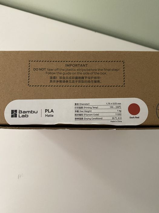 Filamento BambuLab - PLA MATTE DARK RED