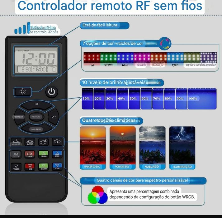 Iluminação/luz aquário plantados programável com comando várias medida