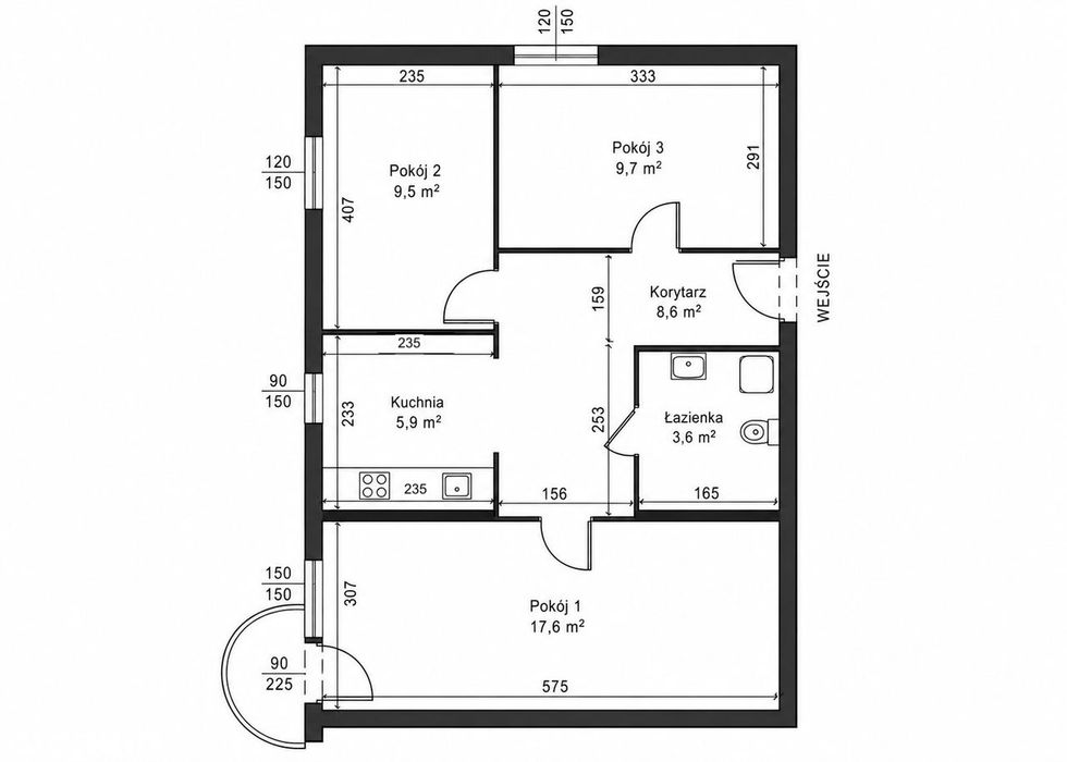 3 niezależne pokoje | 54,9 m² | balkon | Batorego | świetny układ