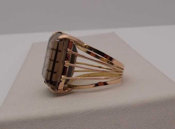 Złoty pierścionek kwarc dymny 25 ct. Egipt R.18