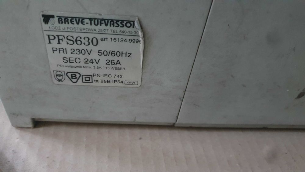 Transformator 1-fazowy, zasilacz PFS 630VA 230/24V Brave Tufvassons