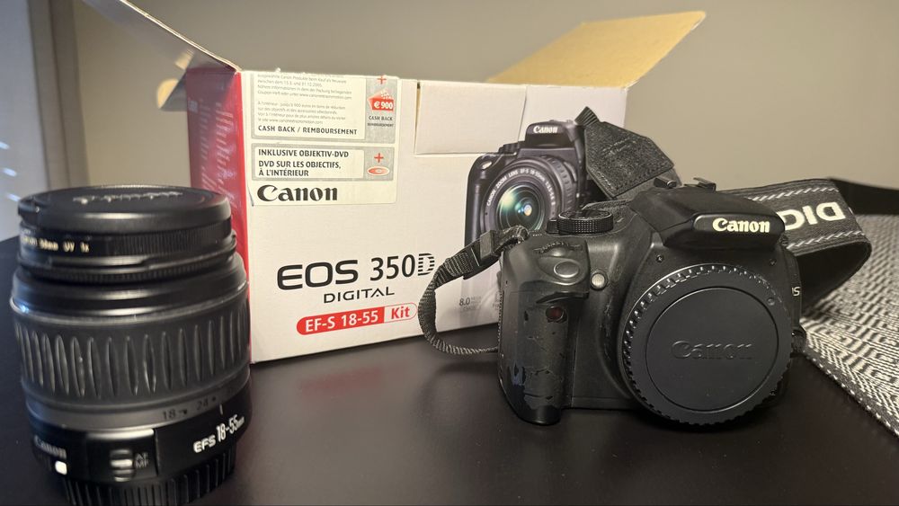 Canon 350d mais objetiva e caixa