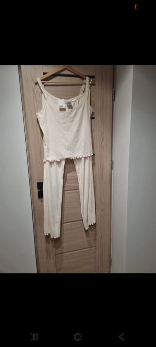 Piżama damska komplet szerokie spodnie h&m nowa ecru L