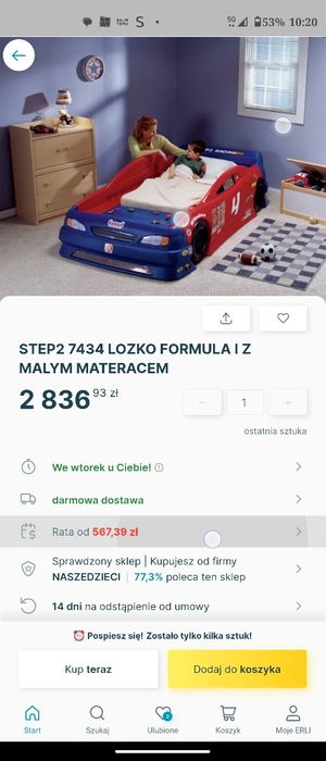 Łóżko step 2 formuła, samochód