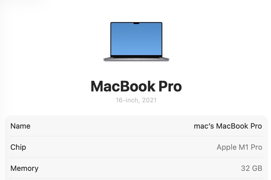 MacBook Pro 16 2021 M1 Pro 32 GB RAM 512GB SSD Gray