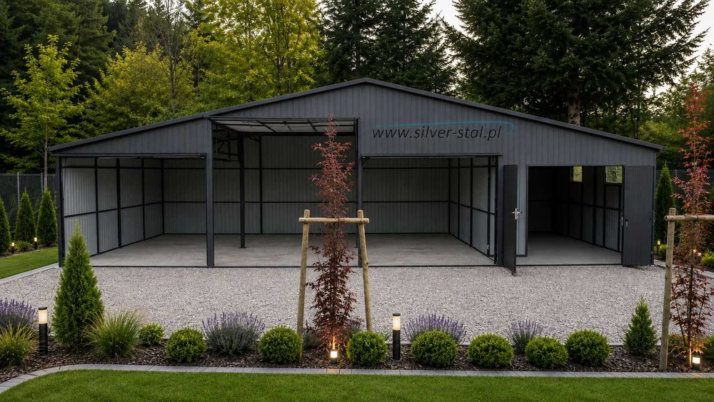 Garaż Blaszany 12x6 m PREMIUM | 3 Stanowiska | Profil Zamknięty | RAL 7016 | Producent