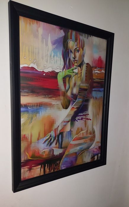 Quadro pintura tela tecido moldura mulher abstrata 57x77 cm