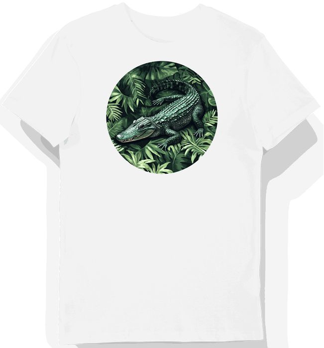 Koszulka męska biała z motywem krokodyla w zielonym otoczeniu 3XL