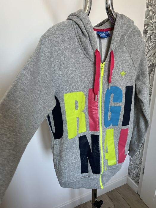 Adidas Originals bluza damska szara z kapturem kolorowe logo rozpinana rozmiar M