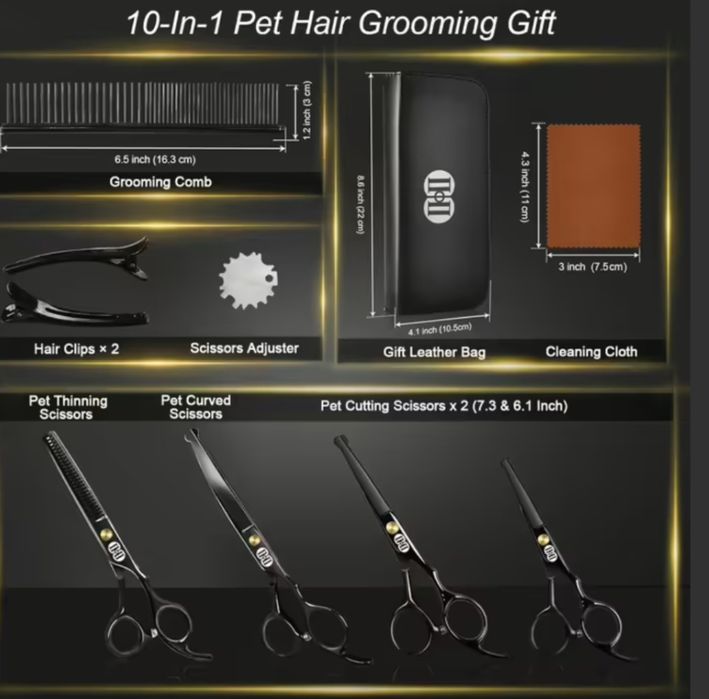 Набір професійних ножиць для грумінгу собак CIICII 10-в-1 з безпечними