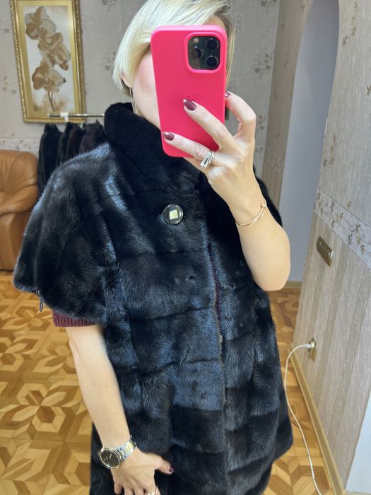 Шикарний норковий жилет Langiotti плюшева шуба норка крій кімоно