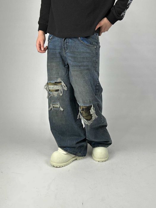 Джинси сині baggy faded jeans archive distressed джинсы синие камо