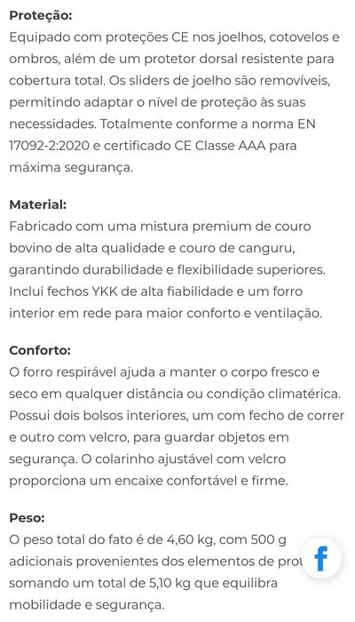 Fato motard completo Bela NOVO