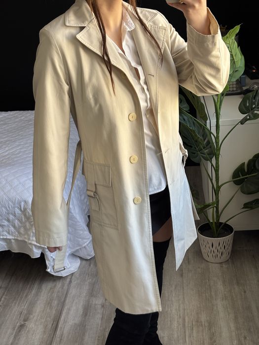 Vintage Sylvia Styl M ecru płaszcz jasny jesienny trench preppy oldmoney